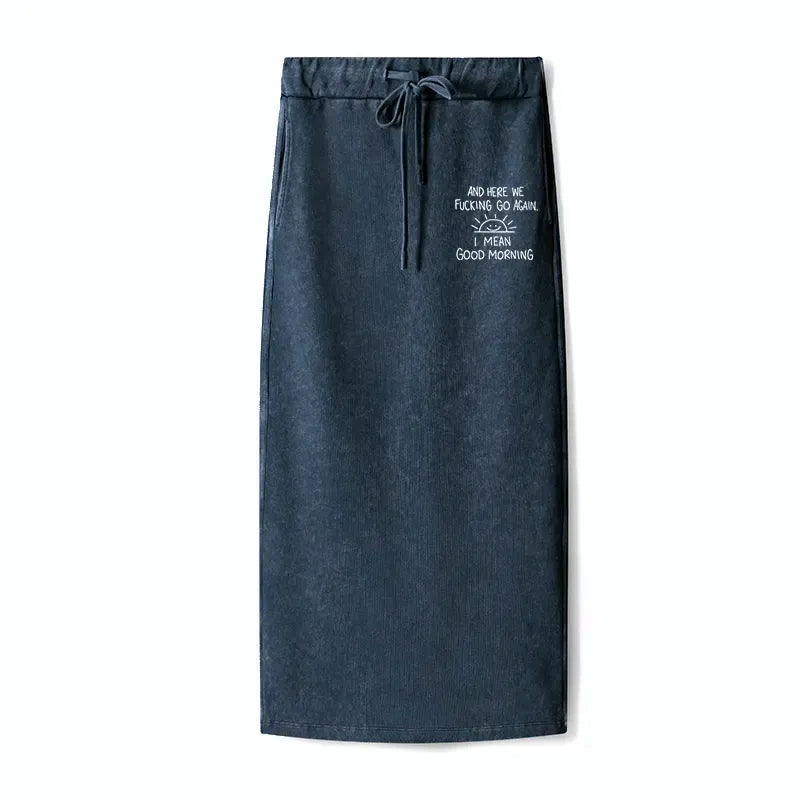 Kyoto-Lion Different Meanings Of 'Good Morning' Washed Terry Skirt