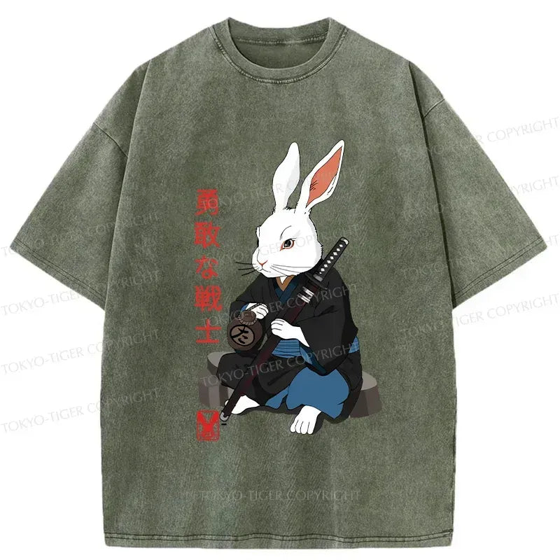Kyoto-Lion Rabbit Samurai Washed T-Shirt