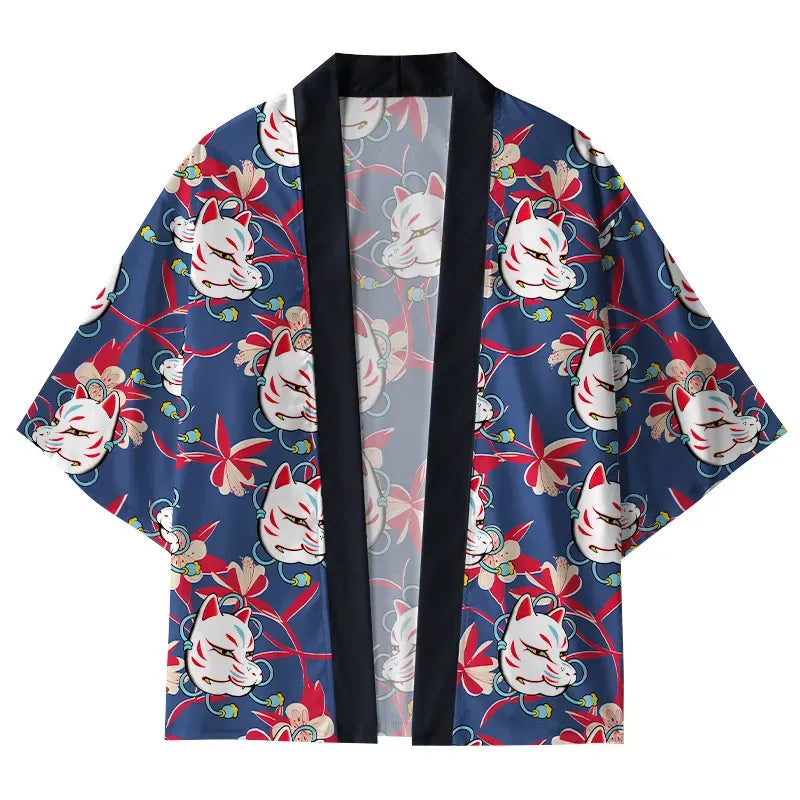 Japanese fox mask kimono cardigan for everyday