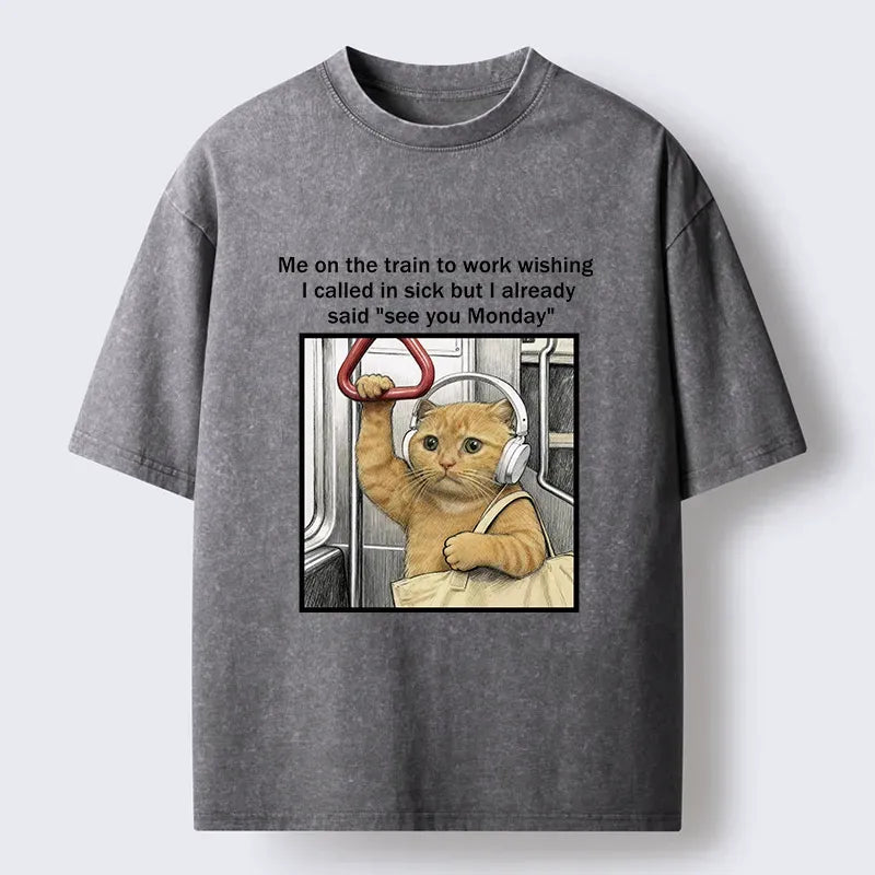Japanese Washed Cat T-Shirt for Daily Wear