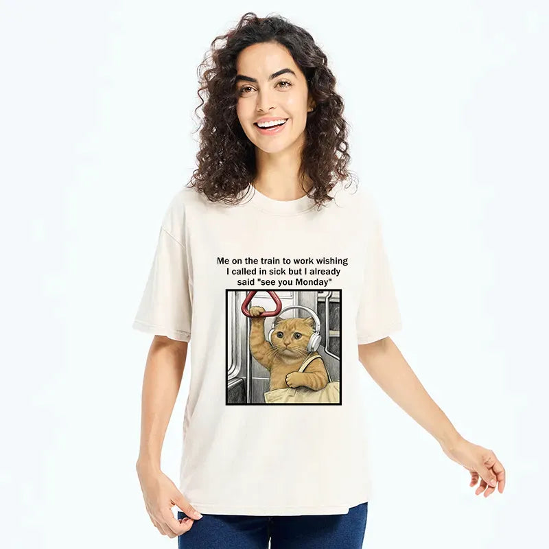 Japanese Washed Cat T-Shirt for Daily Wear