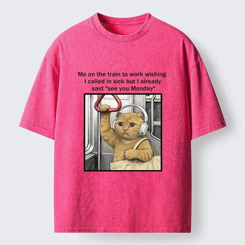 Japanese Washed Cat T-Shirt for Daily Wear