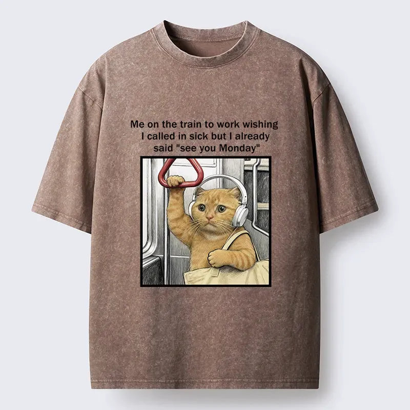 Japanese Washed Cat T-Shirt for Daily Wear