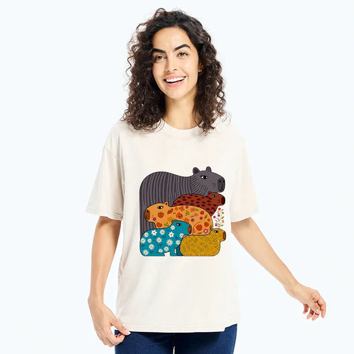 Kyoto-Lion A Group Of Colorful Capybaras Washed T-Shirt