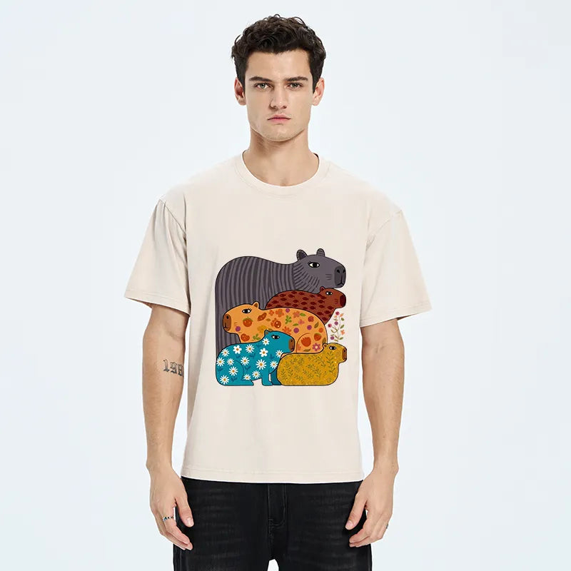 Kyoto-Lion A Group Of Colorful Capybaras Washed T-Shirt