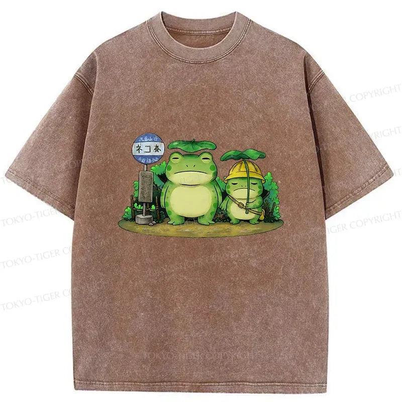 Japanese Frog Washed T-Shirt for Daily Wear