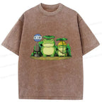 Japanese Frog Washed T-Shirt for Daily Wear