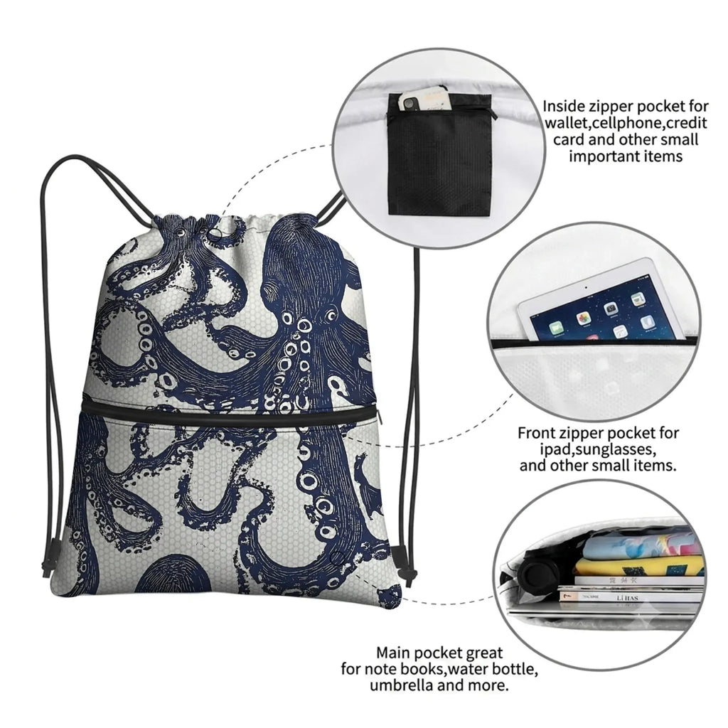Octopus Drawstring Backpack for Travel