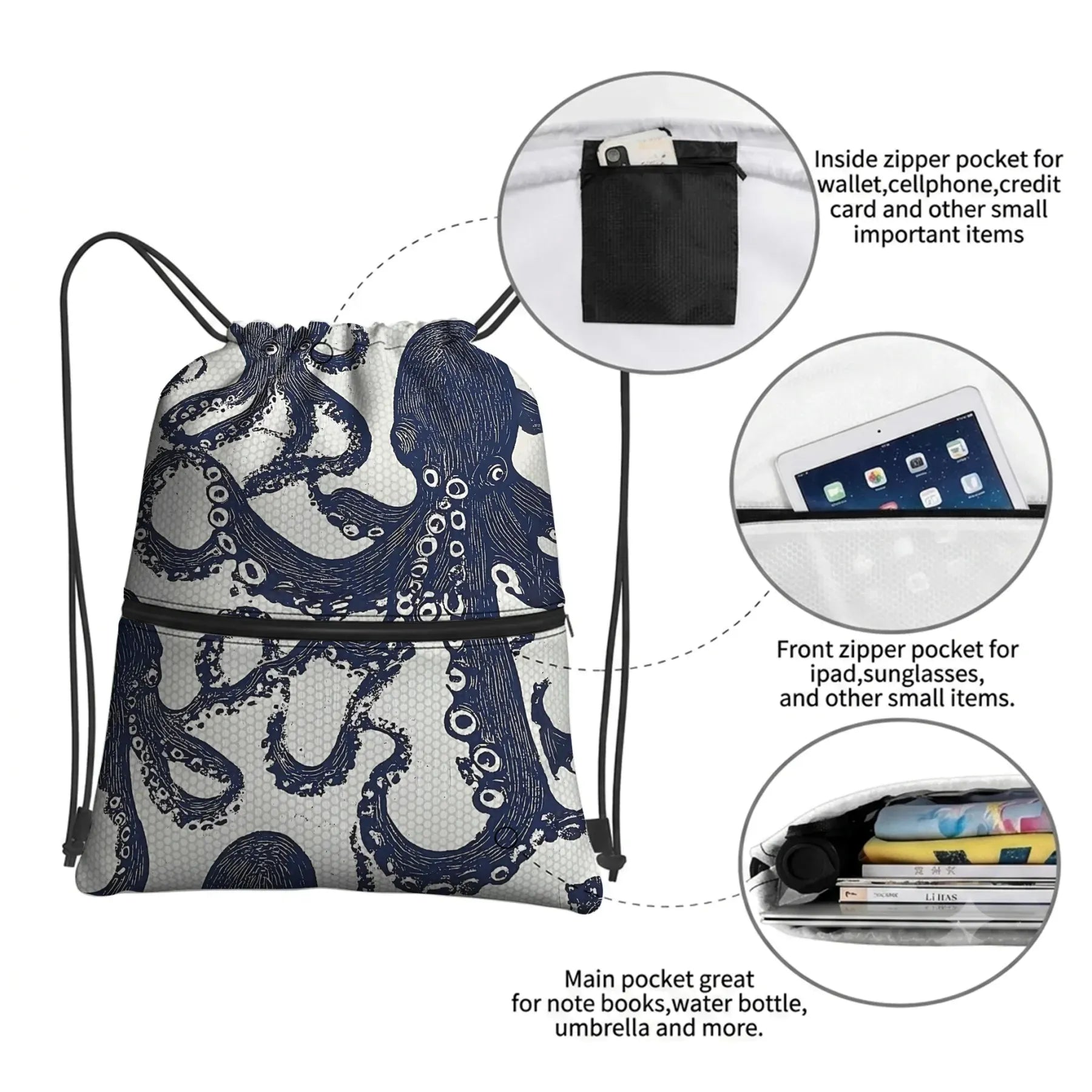Octopus Drawstring Backpack for Travel