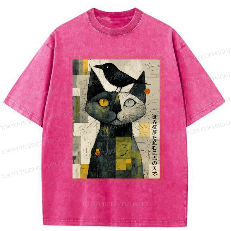trendy washed cat t-shirt for summer