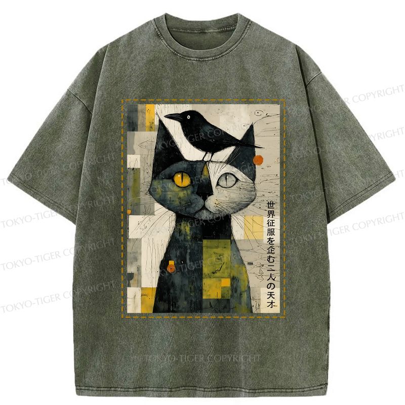 trendy washed cat t-shirt for summer