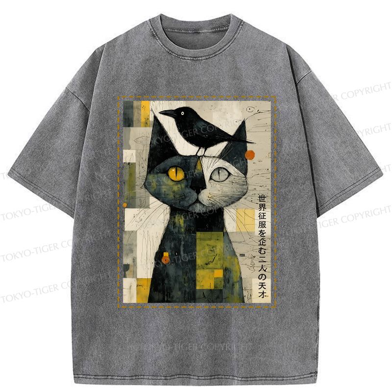 Kyoto-Lion The Cat And The Crow Are Planning To Rule The World Washed T-Shirt