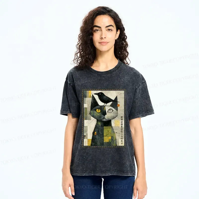 Kyoto-Lion The Cat And The Crow Are Planning To Rule The World Washed T-Shirt