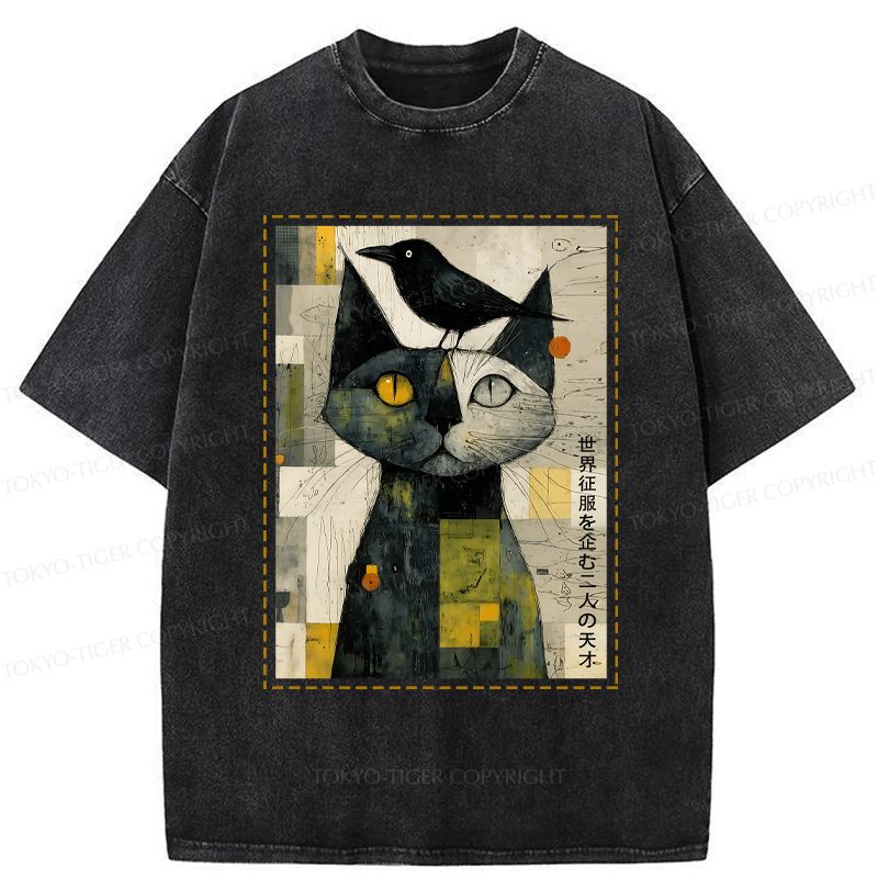 japanese cat and crow t-shirt