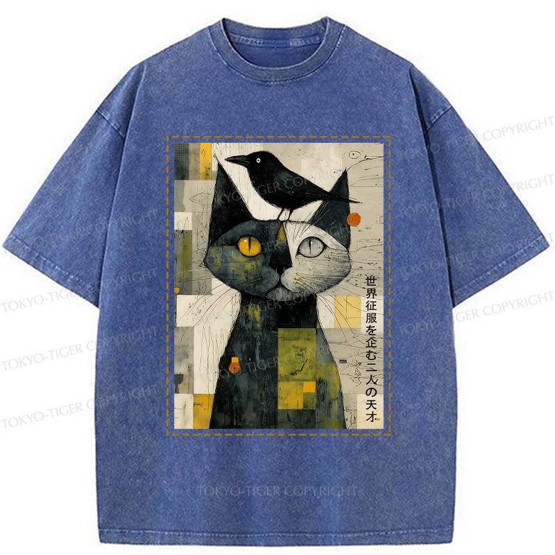 japanese cat and crow t-shirt