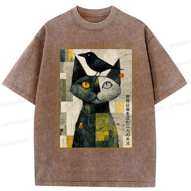 Kyoto-Lion The Cat And The Crow Are Planning To Rule The World Washed T-Shirt