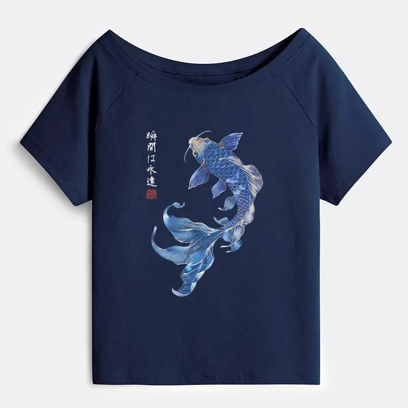 Japanese Koi Fish Off Shoulder T-Shirt for Women