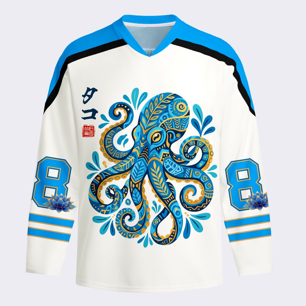Kyoto-Lion Mystic Octopus Waves Long-Sleeve Hockey Jersey
