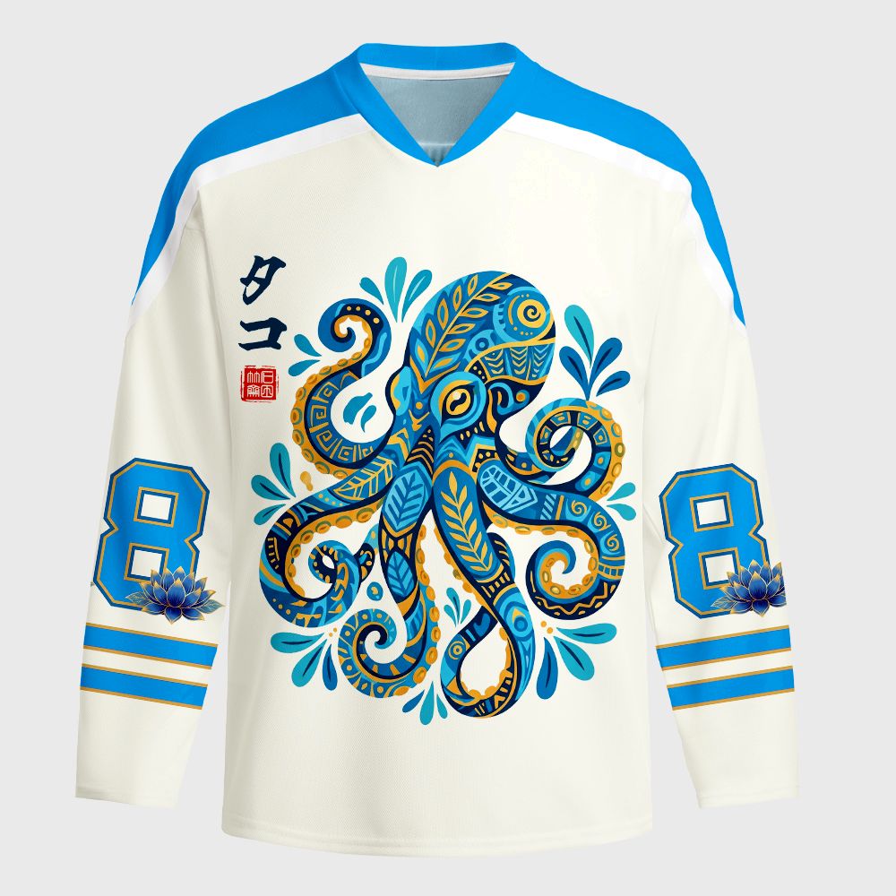 Kyoto-Lion Mystic Octopus Waves Long-Sleeve Hockey Jersey