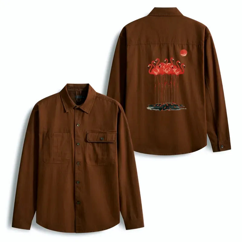 Kyoto-Lion Flamingos at Dusk Men's Corduroy Work Jacket