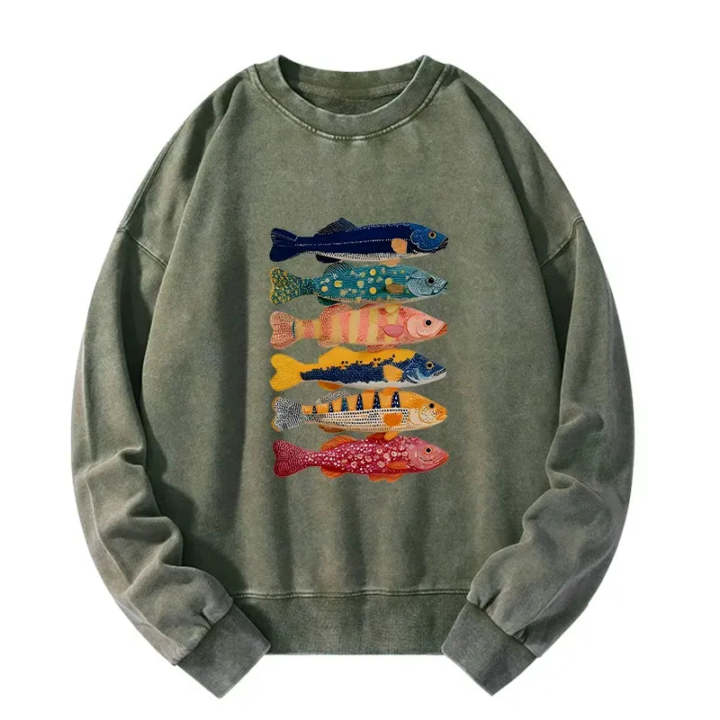 Kyoto-Lion Colorful Fish Art Collection Washed Sweatshirt