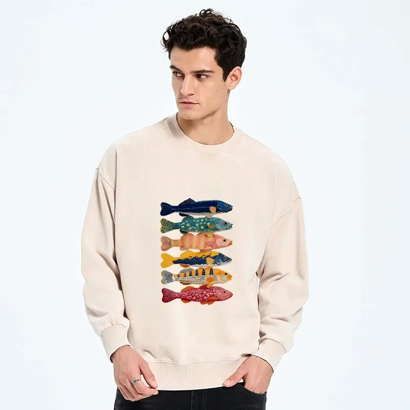 Kyoto-Lion Colorful Fish Art Collection Washed Sweatshirt