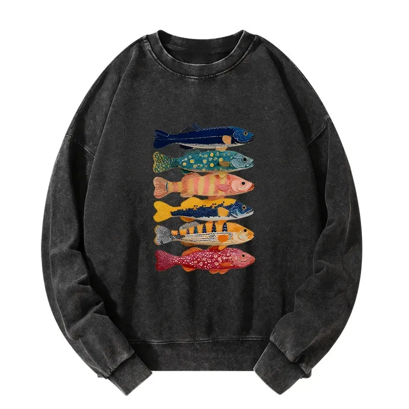 Kyoto-Lion Colorful Fish Art Collection Washed Sweatshirt
