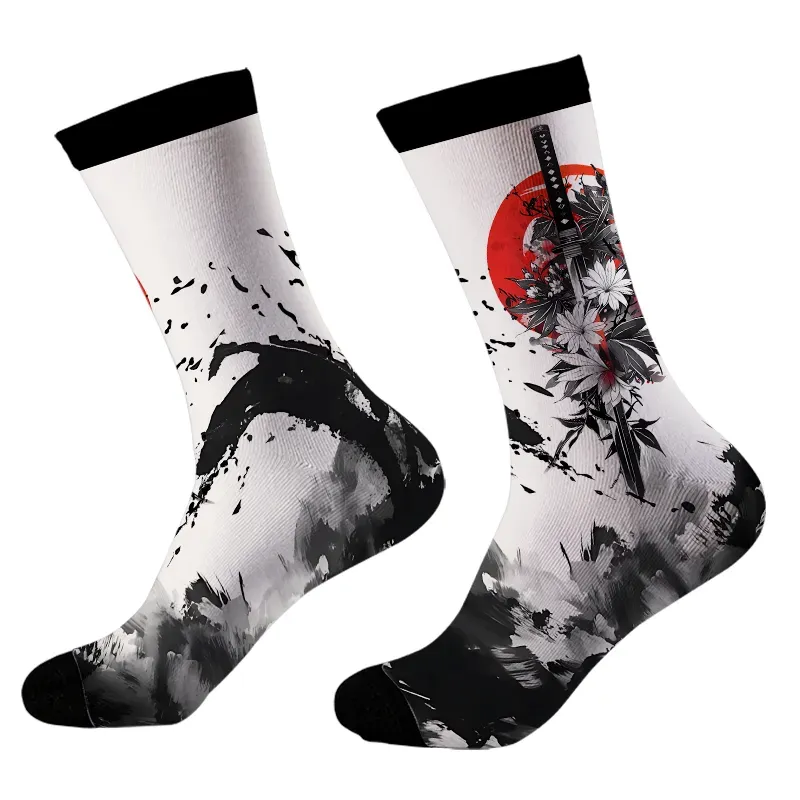 Kyoto-Lion Samurai Sword And Flower Socks