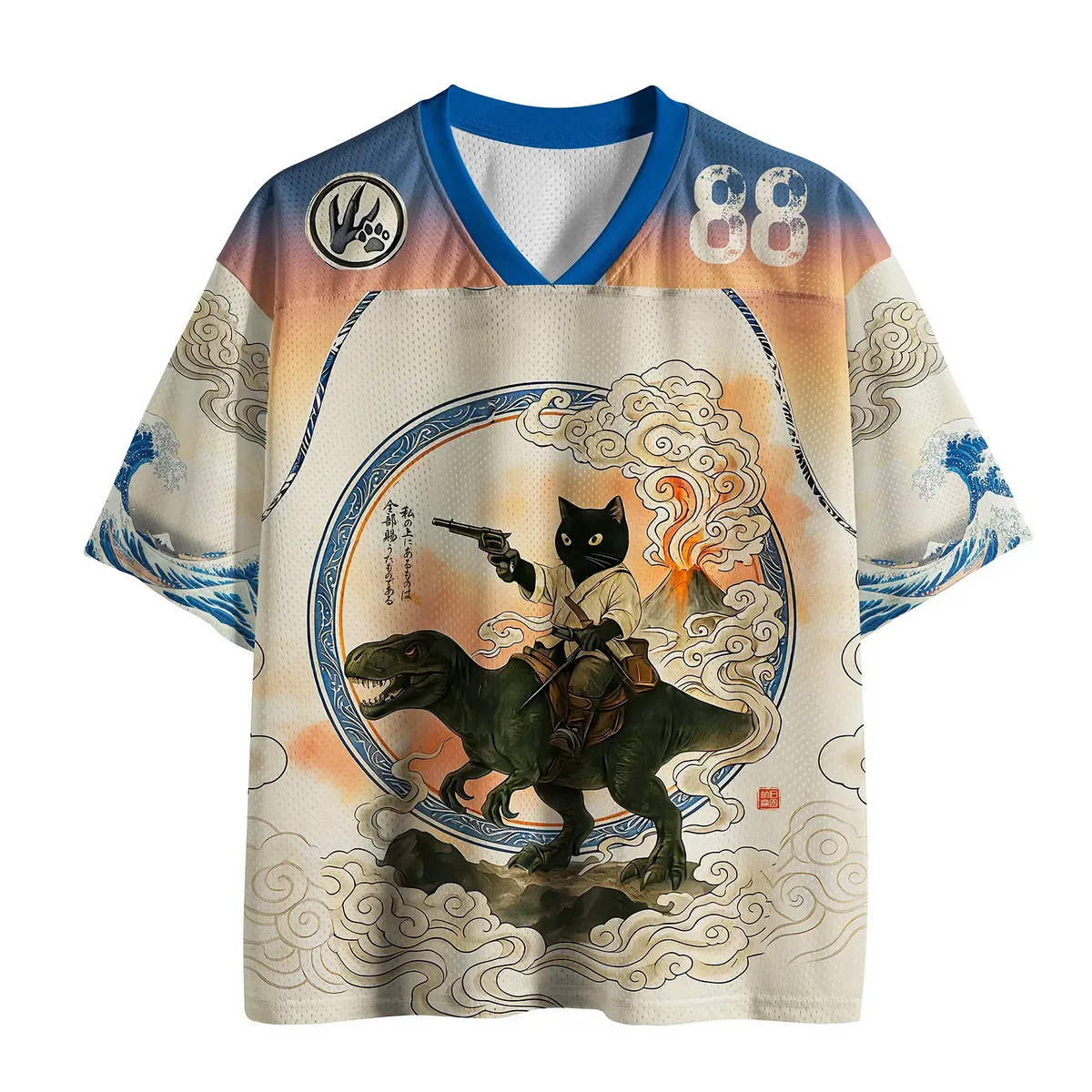 Kyoto-Lion Cat Riding A Dinosaur Mesh Jersey