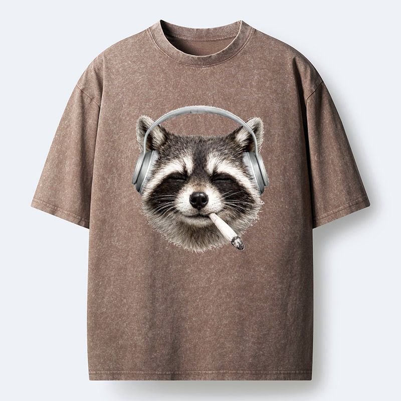 Kyoto-Lion Raccoon Listening To Music Now Washed T-Shirt