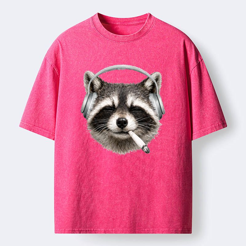 Kyoto-Lion Raccoon Listening To Music Now Washed T-Shirt