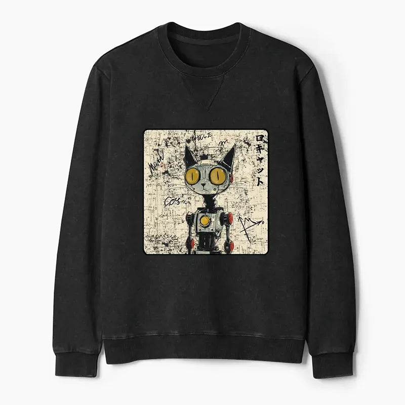 Kyoto-Lion Robot Cat Washed Terry Sweatshirt