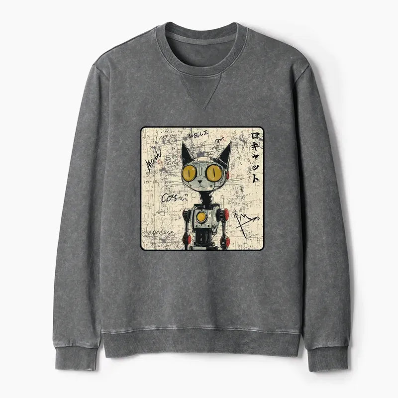 Japanese Robot Cat Washed Sweatshirt