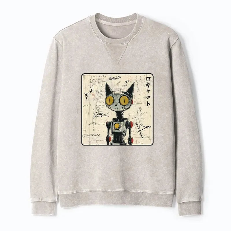 Japanese Robot Cat Washed Sweatshirt
