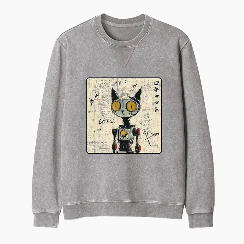 Kyoto-Lion Robot Cat Washed Terry Sweatshirt