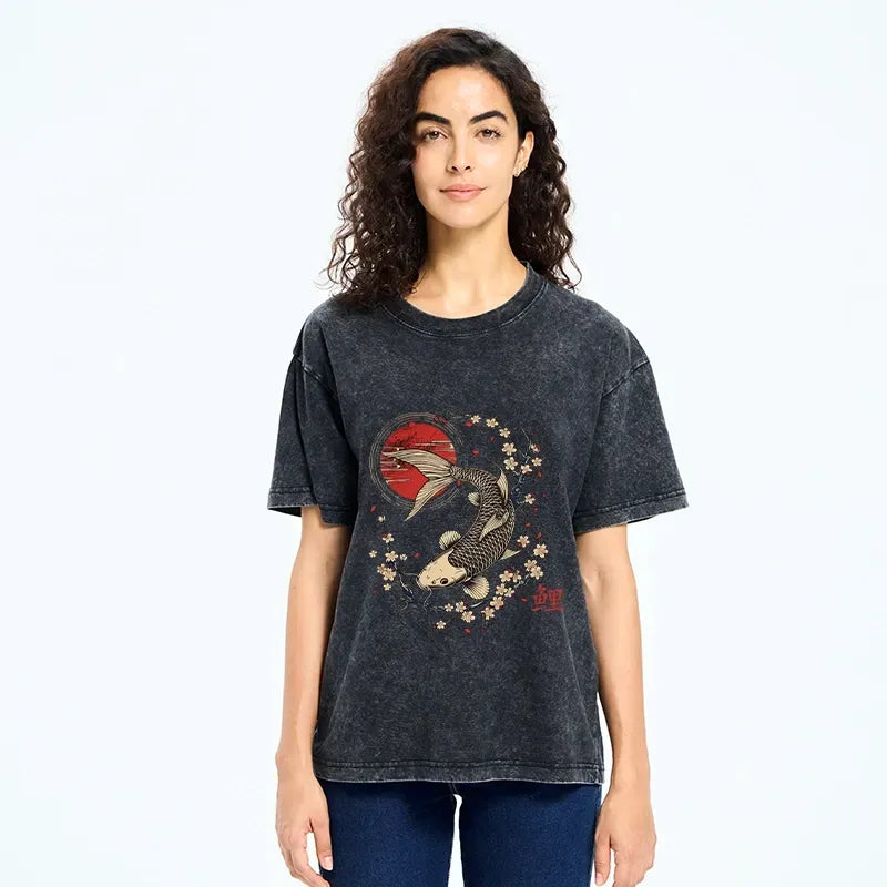 washed koi fish art print tee