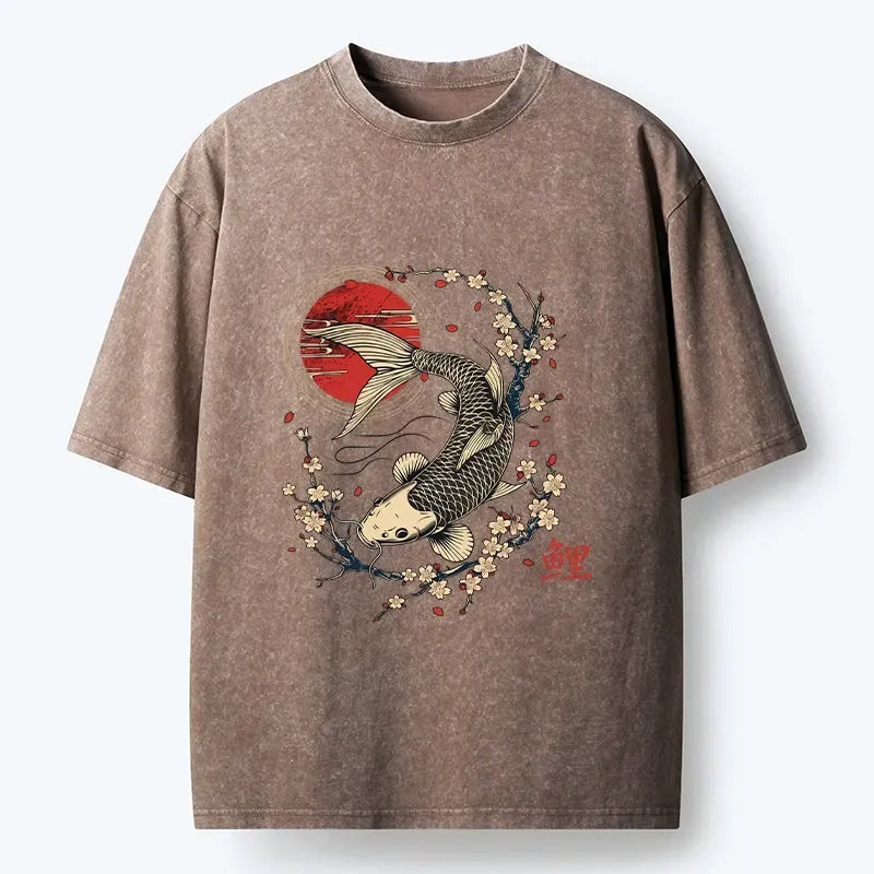 Kyoto-Lion Traditional Koi Fish Art Print Washed T-Shirt