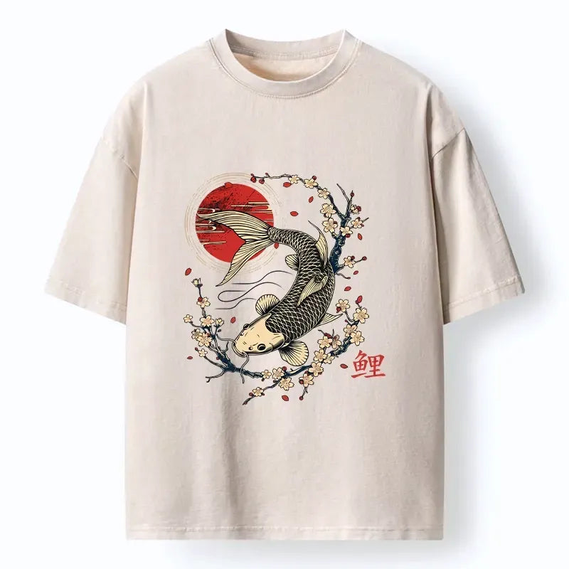 Kyoto-Lion Traditional Koi Fish Art Print Washed T-Shirt