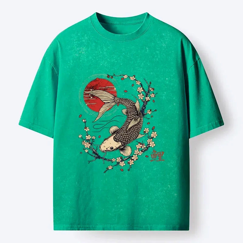 Kyoto-Lion Traditional Koi Fish Art Print Washed T-Shirt