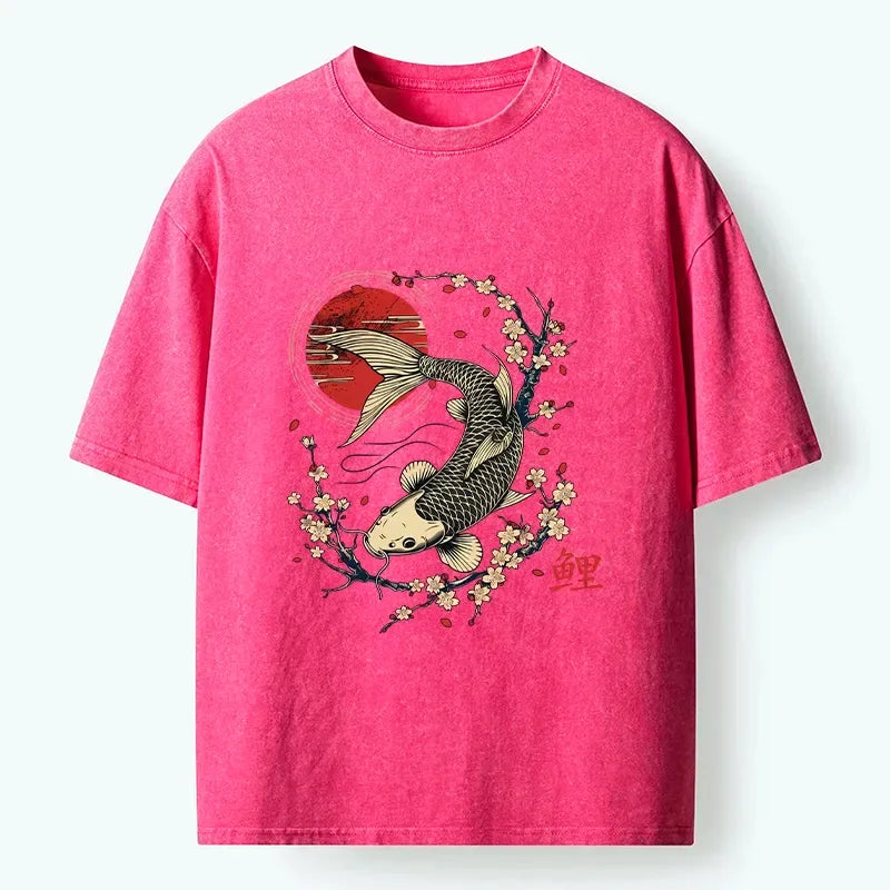 Kyoto-Lion Traditional Koi Fish Art Print Washed T-Shirt