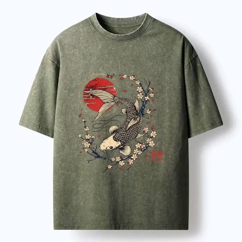 washed koi fish art print tee