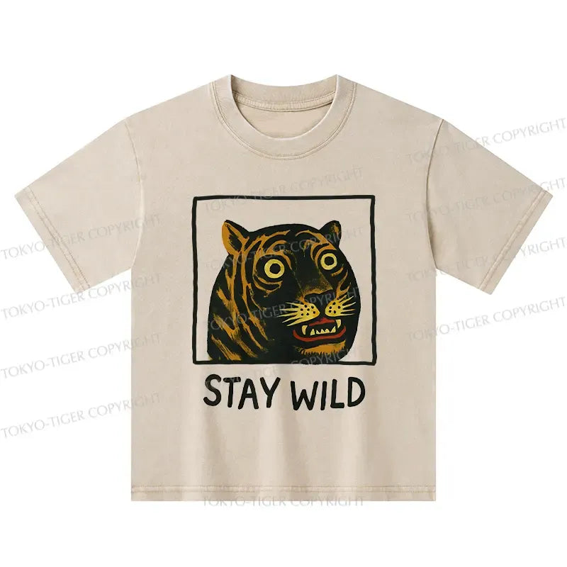 cute tiger kids washed t-shirt