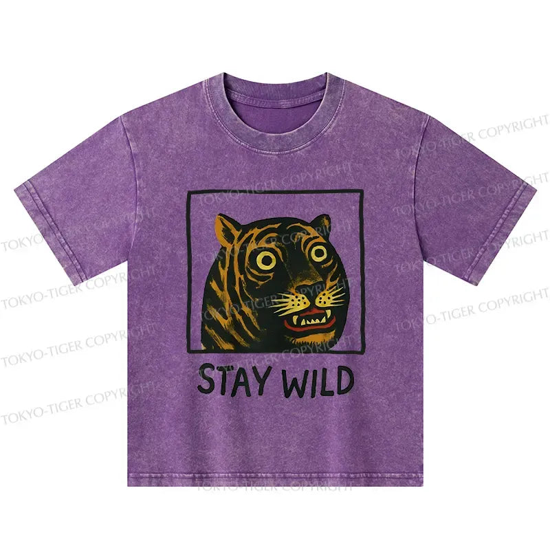 Kyoto-Lion Silly And Cute Tiger Kids Washed T-Shirt