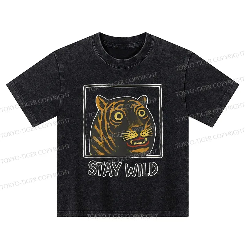 Kyoto-Lion Silly And Cute Tiger Kids Washed T-Shirt