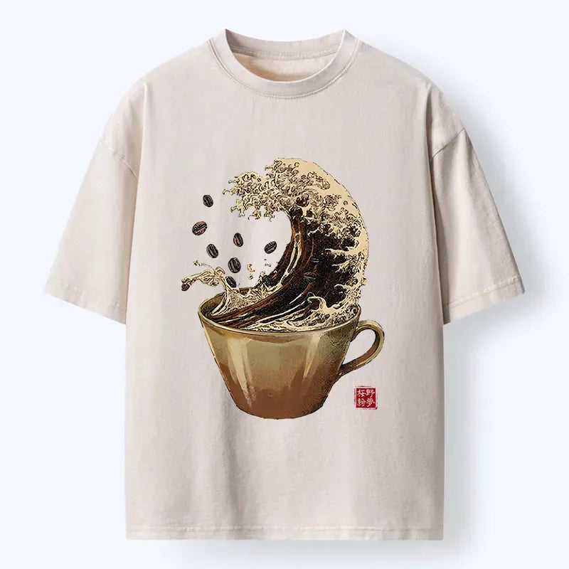 Kyoto-Lion Delicious Coffee Wave Washed T-Shirt
