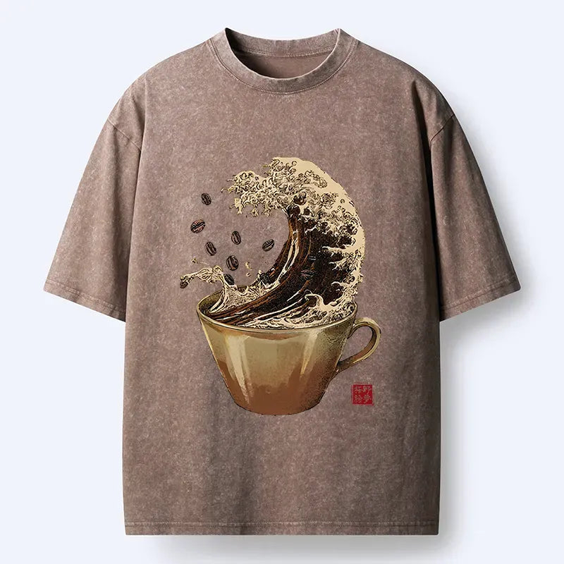 Kyoto-Lion Delicious Coffee Wave Washed T-Shirt