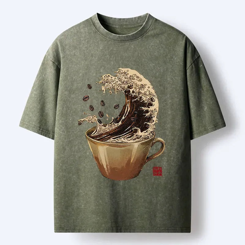 Kyoto-Lion Delicious Coffee Wave Washed T-Shirt