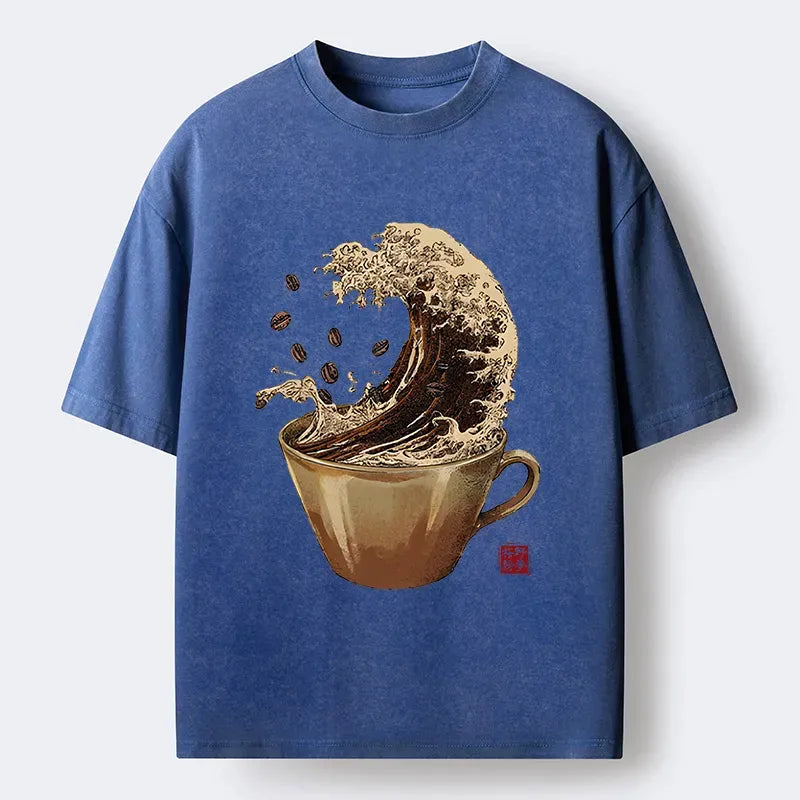 Kyoto-Lion Delicious Coffee Wave Washed T-Shirt