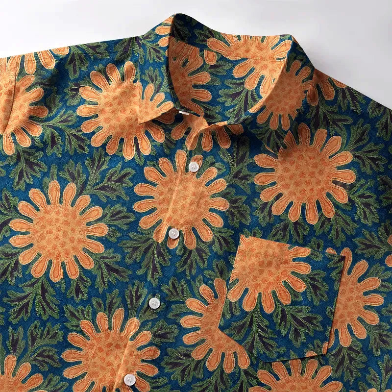 Kyoto-Lion Chrysanthemum Japan Button-up Shirt