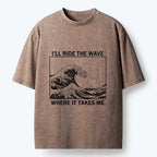 Japanese Wave Art Washed T-Shirt for Daily Wear
